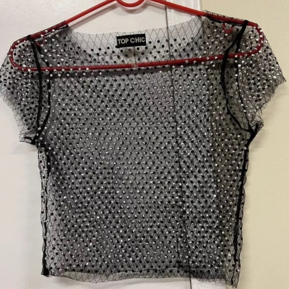 Women's transparent top with crystals. XS